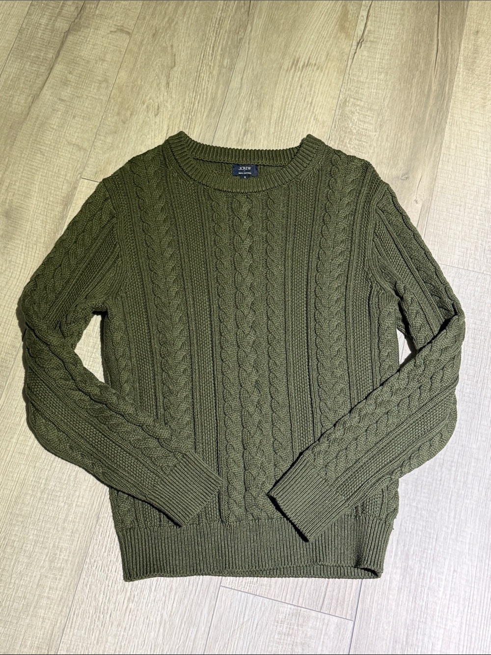 J. Crew Factory Olive Cable-Knit Crewneck Sweater